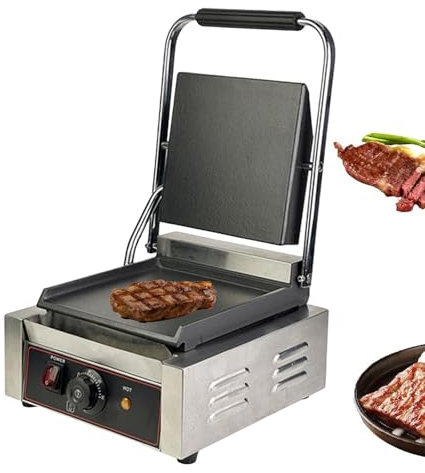 forplubossmmp Sandwichera Eléctrica De Una Sola Placa, Plancha para Pan Y Sándwiches, Ajustable Entre 50 Y 300 °C, Plancha Eléctrica para Carnes, Hamburguesas Y Verduras, Acero Inoxidable,groo/smoo