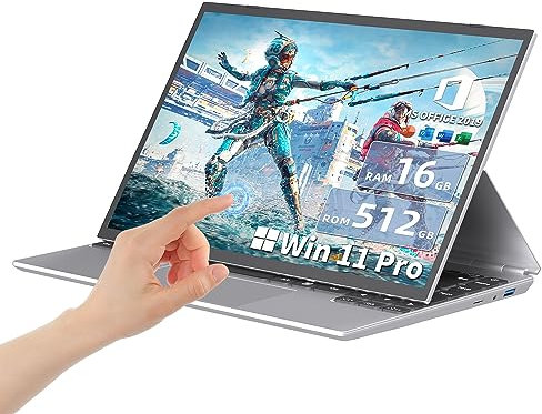 Fsjun Newest 4 in 1 Laptop, 14 inch Full HD Touch Screen, 16GB DDR4 RAM, 512GB SSD, Celeron Quad-Core Processor, Win11/Office19 Studio notebook PC with Color Backlight KB, Mini HDMI (512GB SSD)