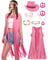 7pcs Hippie Kostüm Damen Set Cowgirl Kostüm Hippie Tassel Weste 70er Jahre Outfit Cowboy Hut Halloween Mottoparty Karneval Faschingskostüme (Pink, S)