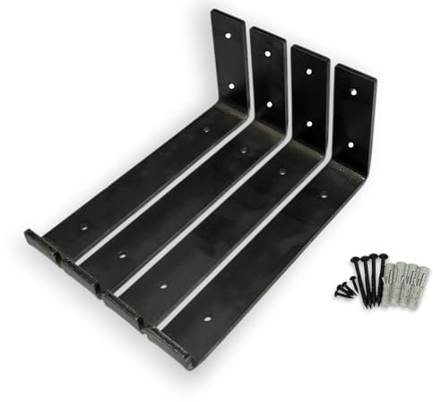 Scaffold Board Shelf Brackets, 235mm (9 Inch) Heavy Duty Floating Shelf Industrial Support Home & Garage (Raw Steel, 4 Pack)