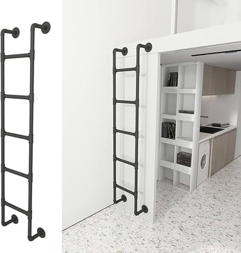 SZITW Egress Ladder Basement, Metal Universal Space-Saving Step Climb Ladder, Loads 330lbs, Heavy Duty Loft Bed Ladder Replacement with Fitting, Rv Loft Ladder,Black-150cm/59inch