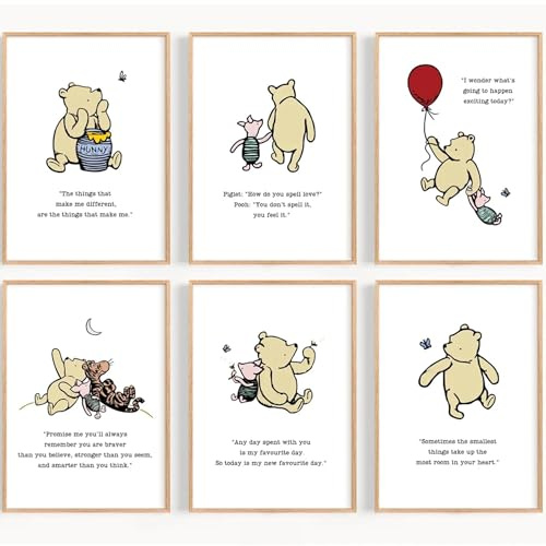 Winnie Puuh Zitate Druck-Set, klassische Winnie Puuh Wandkunst, Kinderzimmer Wandkunst (A4-21,0 x 29,7 cm)