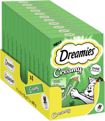 DREAMIES Creamy Multipack Katzenminze, 11x4x10g - Cremige Leckerlis mit Katzenminze für Katzen