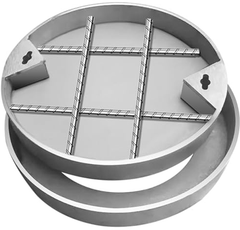 WIGING Edelstahl Unsichtbarer Schachtdeckel Und Rahmen, Rund Abwasserbeckendeckel, Eingelassen Klärgrubendeckel Und -Boden Für Terrassen Garten Schule Innenhöfe(500x500x50mm)