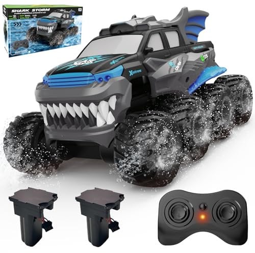 UFULMN Amphibious Remote Control Car 8WD RC Monster Truck with 2 Rechargeable Batteries for Boys Age 8-12 Offroad Waterproof RC Pickup All Terrain RC Drift Cars Beach Pool Toys Gifts for Kids Blue