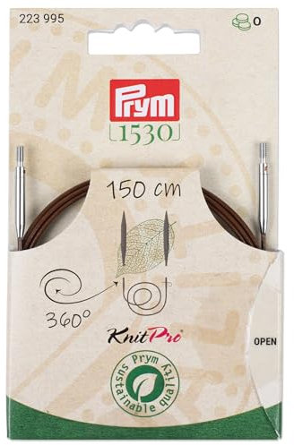 Prym 223995 Natural Kunststoffseil & Zubehör, 360° drehbar, 150 cm | Austauschbares Seil für Rundstrickstricknadeln & Tunesische Häkelnadeln, braun