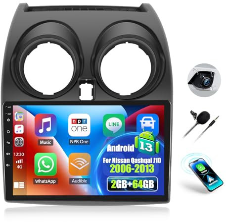 OiLiehu 2G+64G Radio Android 13 2 DIN Carplay Android Auto para Nissan Qashqai J10 2006-2013 Pantalla Radio Coche 9 Pulgadas con WiFi/GPS/Bluetooth/FM RDS/Mirror Link/EQ/SWC/Cámara Trasera Coche
