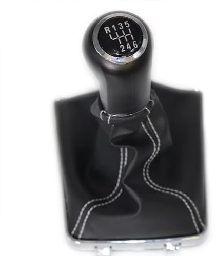 pomo Palanca de Cambios Pomo De Palanca De Cambios para Coche De 6 Velocidades, Cromado Y De Cuero, con Fuelle, para Opel para Astra III H 1.6 2004-2010 pomo Cambio de Marchas(White Line)