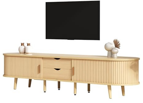 Generisch Meuble TV de Salon avec Rangement Plateau de Table Rond MDF Grain de Bois 2 tiroirs, capacité de Charge 30KG Taille, 175 x 40 x 42cm