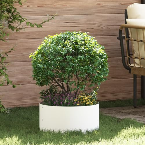 Jardinière en Métal with Design Moderne, Forme Ronde, Jardinières Extérieur, Pot de Fleur Extérieur Grande Taille, Jardinière Balcon, Jardinière Haute, Blanc, 40 cm