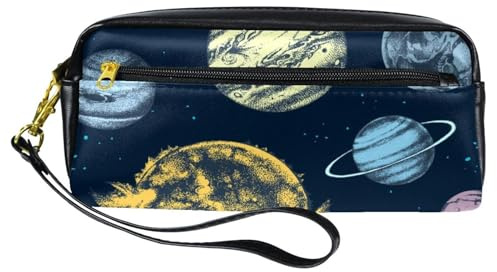 Federmäppchen, buntes Sonnensystem, Planeten, Stiftetasche, PU-Leder, Schreibwaren-Tasche mit Reißverschluss, für Jungen und Mädchen, Schul- und Bürobedarf