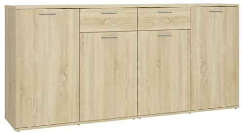 ACAGALA Sideboard Kommode mit 4 Türen und 2 Schubladen –Aktenschrank Beistellschrank Flurschrank, Aufbewahrungsschrank für Schlafzimmer & Wohnzimmer | 160x36x75 cm | Holzwerkstoff | Sonoma-Eiche