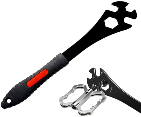 Fahrrad Pedalschlüssel 3 in 1, Pedalschlüssel mit 323 mm Extra Langem Griff, Multifunktionaler 15/16/24 mm, Multifunktional für Fahrradrad, Pedalnabe, Achsmutter, Entferner, Radschlüssel, Schwarz