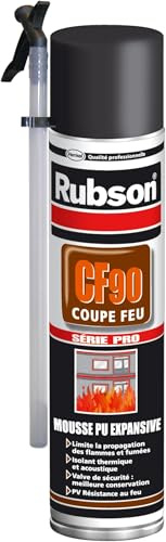 RUBSON CF 90 Mousse expansive Coupe Feu - Mousse de remplissage et d'isolation limitant la propagation des flammes- Aérosol 600ml (Lot de 5)