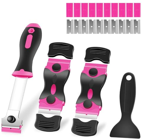 Scraper Tool for Window Cleaner, Paint & Wallpaper Remover - Dual-Sided Blade with Protective Sheath, Ergonomic Non-Slip TPR Handle, Heavy-Duty Aluminum Alloy Scraper for Tile Grout, Adhesive, Sticker