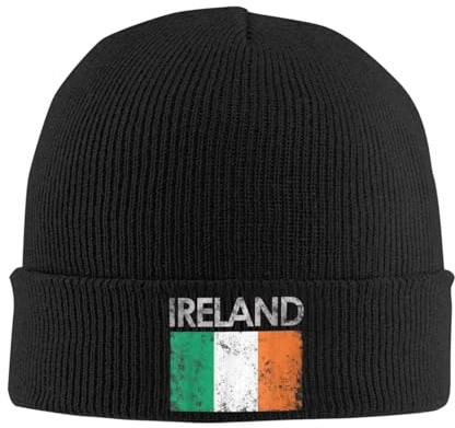 Irish Flag Winter Beanie Hats for Unisex Retro Style Knitted Cuffed Knit Hat Slouchy Skull Cap Gifts for Men Women Dad