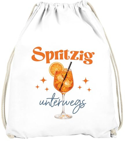 MoonWorks® Turnbeutel Spruch Lustig - Spritzig unterwegs - Gruppenoutfit Gadget Accessoires Party JGA Fasching Karneval Gymbag Weiss unisize