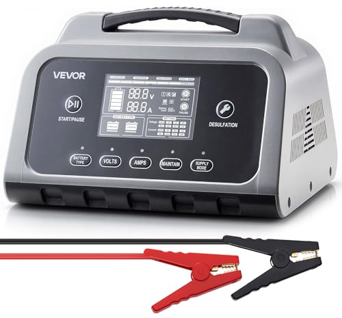 VEVOR Chargeur de Batterie Intelligent 20 A 6 V 12 V 24 V Chargeur de Batterie Voiture Lithium LiFePO4 Plomb-Acide pour Auto Bateau Moto Camping-Car, Maintien de Charge, Désulfatation, avec Écran LCD
