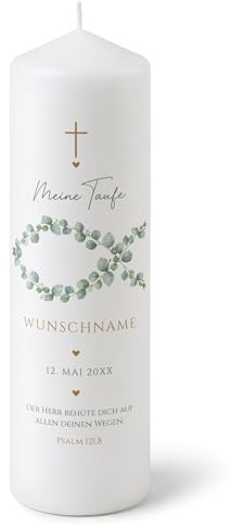 printplanet - Taufkerze Floral Fisch - Personalisiert mit Name und Datum - Kerze Taufe Geschenk