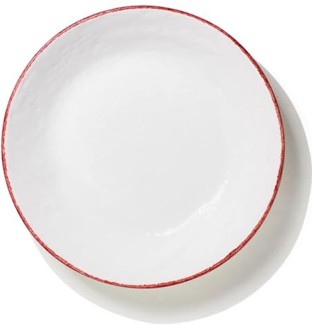 MEMENTO Table - Set 6 Piatti Piani Ø 26 cm, in Ceramica Artigianale, Made in Italy, Design Essenziale con Bordo Colorato Dipinto a Mano - Moon (Rosso, Piani)