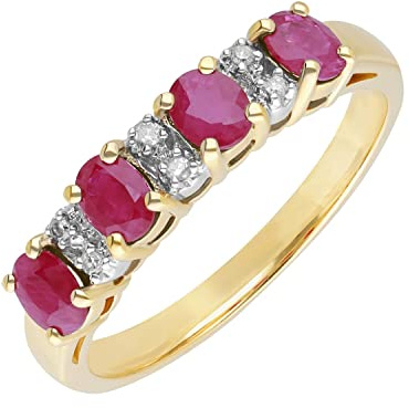 Ivy Gems 9ct Yellow Gold Ruby and Diamond Half Eternity Ring - Size Q