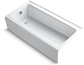 KOHLER K-837-0 Bellwether 60 x 30-1/4 Cast Iron Alcove Bathtub with Integral Apron and Lumbar Support, Left-Hand Drain, White