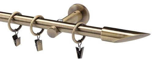 DécoProfi Gardinenstangen Antik Messing 1-läufig Ø 16 mm L: 120 cm I Slope Gardinen/Vorhangstange im Set I Inklusive Träger, Befestigung und Endstücke I Wandbefestigung