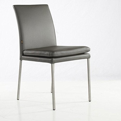 SIX Lederstuhl Esszimmerstuhl Ricco Rindsleder Grau Edelstahl
