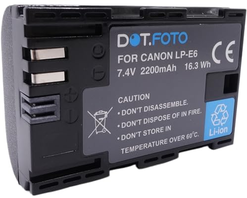 Dot.Foto LP-E6 Premium High Capacity 7.4v / 2200mAh Rechargeable Battery for Canon EOS R R5 5D Mark II 5D Mark III 5DS 5DS R 6D 6D Mark II 7D 7D Mark II 60D 60Da 70D 80D 90D