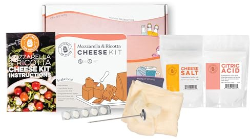 Mozzarella & Ricotta Cheese Making Kit | 5 Piece DIY Kit Includes Cheesecloth, Vegetable Rennet, Citric Acid, Cheese Salt, & Cooking Thermometer | Great Gift Ideas | Italian Cheese Making Supplies