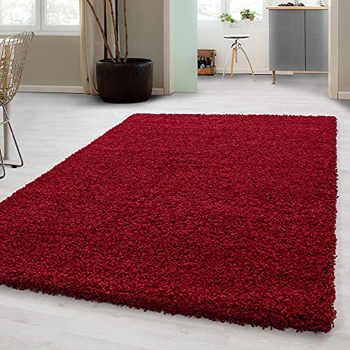 Carpetsale24 Shaggy Hochflor Teppich, 200x290 cm, Rot, weich, flauschig, modern, einfarbig, Für große Wohnzimmer oder Esszimmer, für Wohnzimmer Schlafzimmer Flur