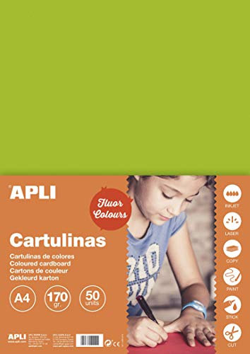 APLI 14249 - Cartulina verde fluorescente A4 170 g 50 hojas