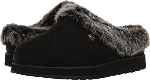 Skechers Women's Keepsakes ICE Angel Slipper, Black Cable Knit Sweater/Faux Fur Trim, 5 UK