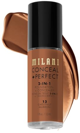 Milani Conceal + Perfect 2-in-1 Foundation + Concealer for a Flawless Complexion, Under Eye Corrector, Cover Redness and Imperfections, Waterproof and Sweatproof - 13-Chestnut