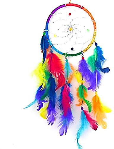 Rainbow Round Foil Dream Catchers Multi Coloured Ring, Silver Beads & Coloured Jewels (Jewels Colours May Vary From Picture)