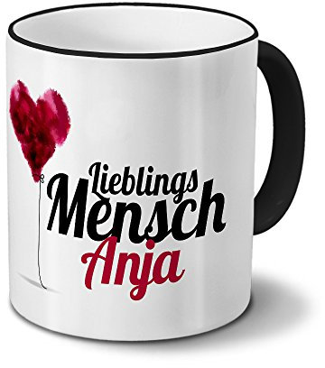 printplanet Tasse mit Namen Anja - Motiv Lieblingsmensch - Namenstasse, Kaffeebecher, Mug, Becher, Kaffeetasse - Farbe Schwarz