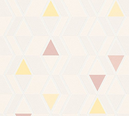 A.S. Création Papier peint intissé Happy Spring - Motif géométrique de style scandinave - 10,05 x 0,53 m - Beige/jaune/gris - Fabriqué en Allemagne - 343024 34302-4