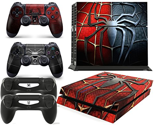 GNG PS4 Konsolen-Gehäuseaufkleber, Motiv: Spiderman, inklusive 2er-Set mit Aufklebern für Controller
