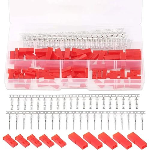 DollaTek 420PCS (70 Ensembles) JST SYP 2-Pin Rouge Femelle Mâle Logement du Boîtier, Mâle Femelle Crimp Terminal Connector Set