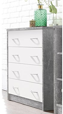 möbelando Kommode Holzkommode Anrichte Schubladenkommode Beistellschrank Olli VIII Beton/Weiß