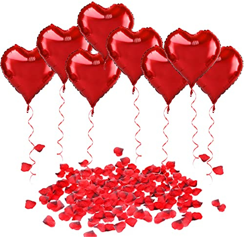 HOWAF Kit Décoration Saint Valentin, 20 Ballons Coeur Rouges, 1000 Pétales de Rose Rouges en Soie pour Romantique Deco Saint Valentin Mariage Anniversaire Fiançailles Decoration