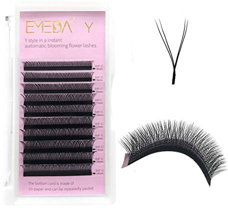EMEDA Extension de Cils YY Cils 2D 0.07mm 10mm C Curl Bouquet Préfabriqué Faux Cils 2D Lashe Y Lash Extensions Y Lashes Easy Fan YY Lashes Y YY Wimpern Extensions (0.07 C 10mm)
