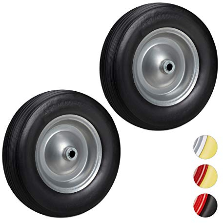 Relaxdays Lot de 2 Roue de brouette 4.80 4.00-8, Roue en Caoutchouc, Roue de Secours, Jante, Diable 100 kg Charge, Noir/Gris