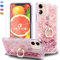 Feyten Coque pour iPhone 11 avec Verre Trempé [Lot de 2], Shiny Étincelle Glitter Liquide Paillette 3D Housse Étui Anneau Stand Support pour iPhone 11 (6,1 Pouces) (Or Rose)