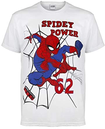 Marvel Comics Spiderman Spidey Power Boys T-Shirt White 5-6 Years | Ages 2-13, Childrens Clothes, Avengers Spiderman Top, Toddler to Teens, Boys Birthday Gift Idea