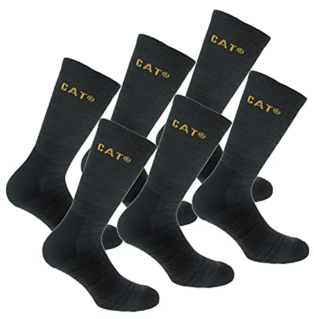Caterpillar Boot Socks 6 Paia di calze in cotone elasticizzato, punta e tallone rinforzati, adatte per stivali (Nero, 39-42)