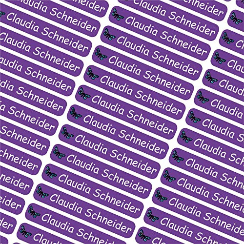 Indigos UG Namensaufkleber Kinder Schule - 6x1cm - 047 - Schmetterling - Etiketten selbstklebend - 60 personalisierte Aufkleber für Kindergarten Stifte, Bücher Brotdose Federmappe Lineale & Spielzeug