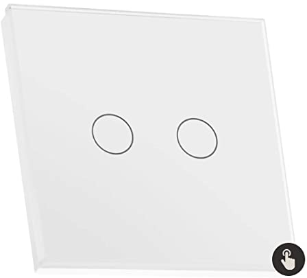 Sardini Home Bianco White Tempered Glass UK Touch Screen Single Wall Light Switch – 2 Gang 1 Way with Responsive LED On/Off Indicator
