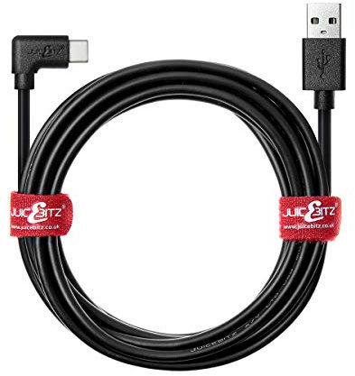 JuicEBitz USB to Angled USB C Cable 4m, Fast Charger USB Phone Cable Compatible with Samsung Galaxy USB-C Mobile Phone, Tablet, Nintendo Switch, Sony Xperia, Nokia, LG and more - Black