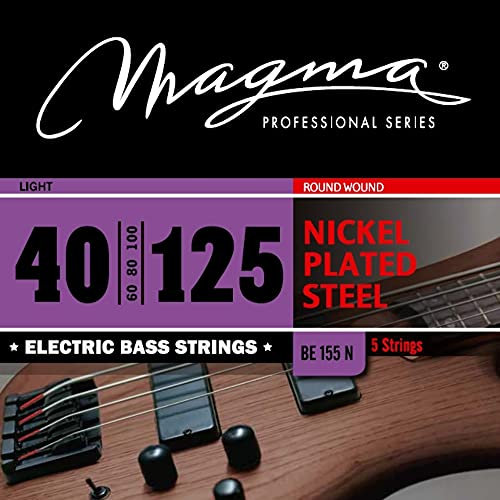 Magma - 1 Juego de Cuerdas para Bajo Eléctrico de Acero Niquelado – Tensión Liviano - 5 Cuerdas, Escala 34 pulgadas - Set de 5 cuerdas (.040 - .060 - .080 - .100 - .125) – BE155N